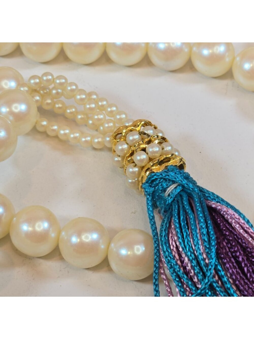 Vintage Cadoro Faux Pearl Tassel Necklace Bold Flapper Statement Jewelry 31 Inch - Picture 5 of 14